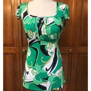 Floral Top: Green, black, yellow, white | Small